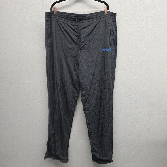 Vintage Adidas Pants Mens Large Gray Track Trefoil Crinkle Nylon Zip Ankle 90s - Picture 1 of 10